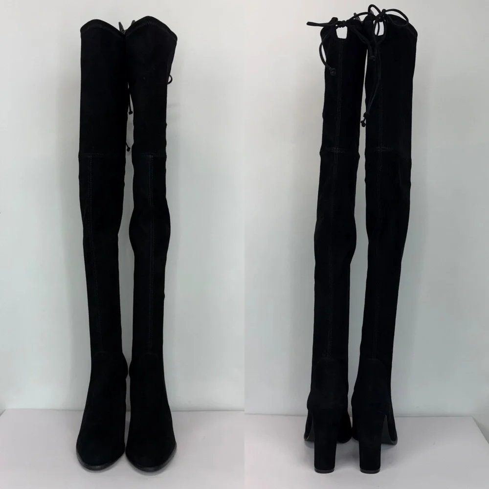New Stuart Weitzman Highland Over The Knee Boot Black Suede Sz 9